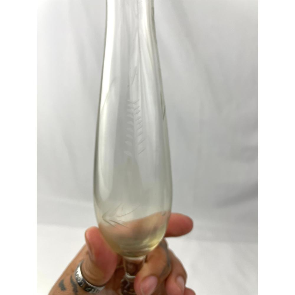 VTG‎ Flower Etched Glass Bud Vase Grape Design 10" Tall Clear Home Decor 1960's - Picture 5 of 12